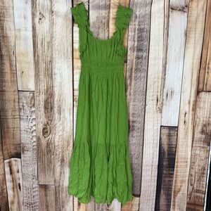 Abercrombie & Dress Midi Dress Ruffle Smocked Cottagecore Boho Sun Green Small